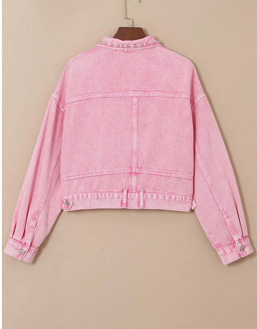 Pink Rivet Studded Pocketed Denim Jacket