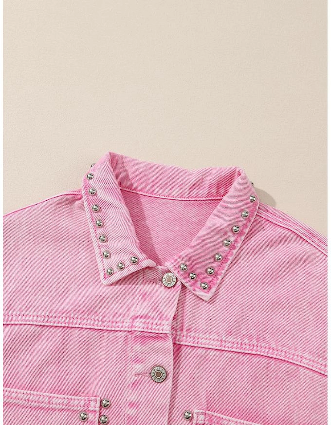 Pink Rivet Studded Pocketed Denim Jacket