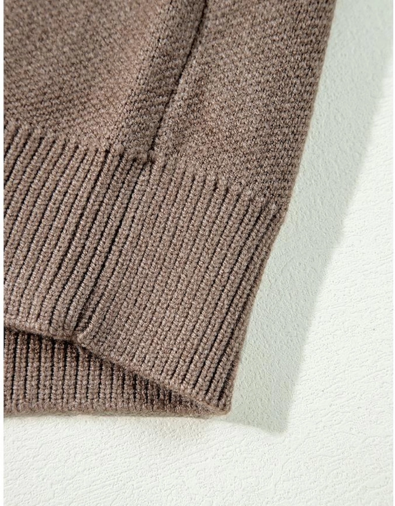 Parchment Contrast Flower Half Zipper Stand Neck Sweater