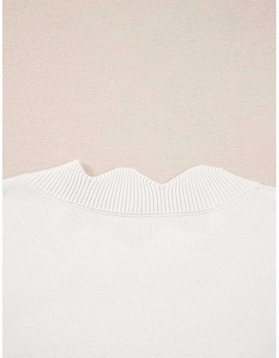 White Floral Embroidered Scallop Hem Cropped Sweater