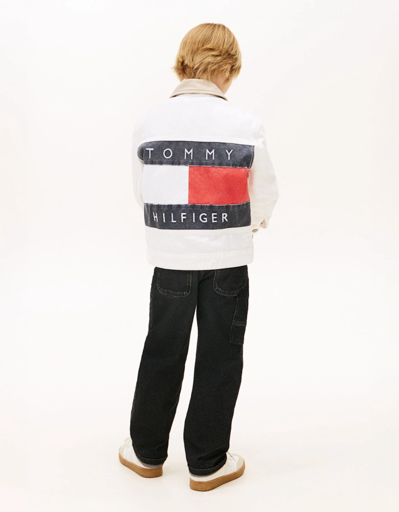 Boys Heritage Flag Denim Trucker Jacket in White