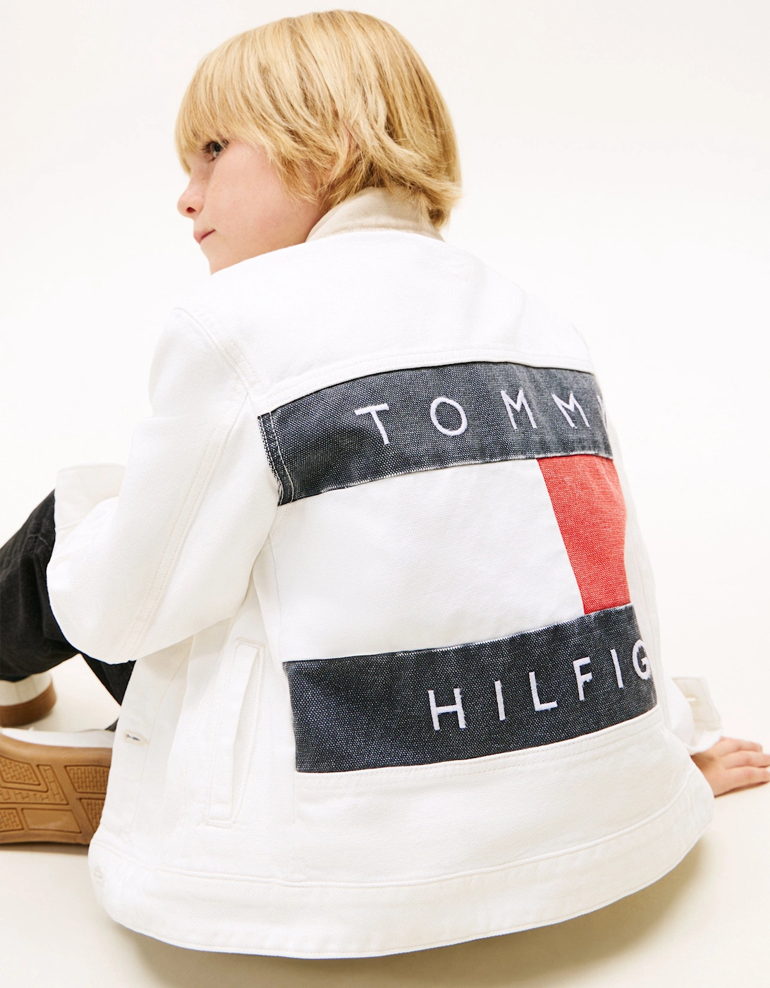 Boys Heritage Flag Denim Trucker Jacket in White