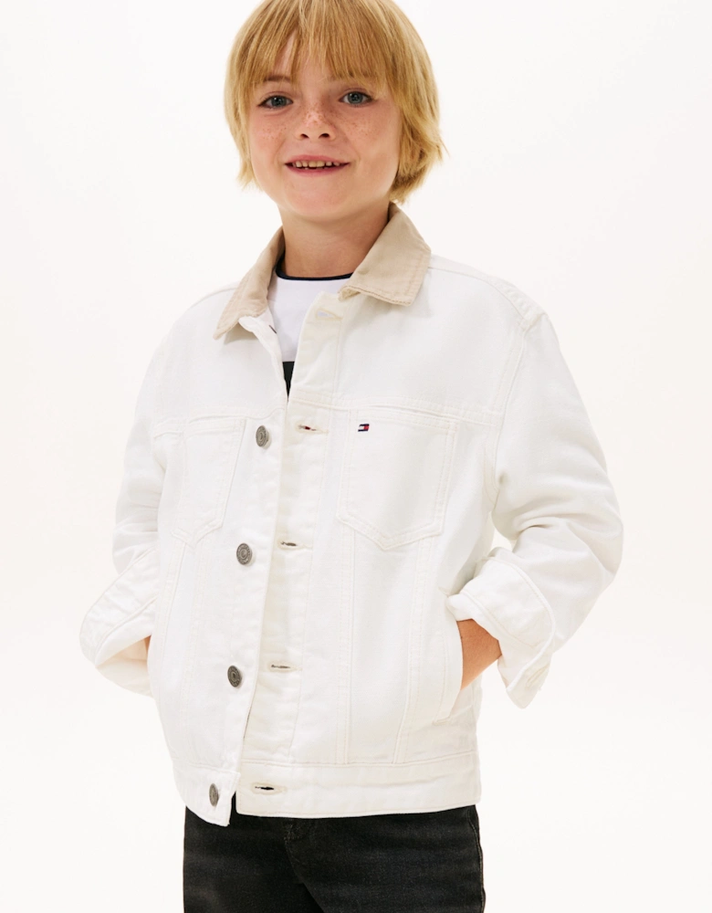 Boys Heritage Flag Denim Trucker Jacket in White