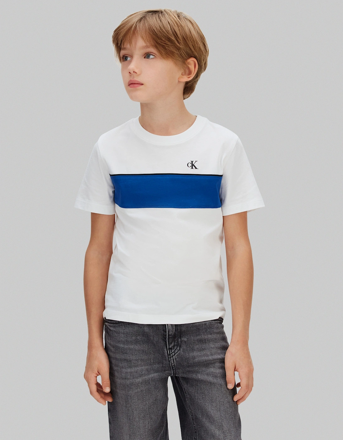 Boys Panel Colourblock T-Shirt in White