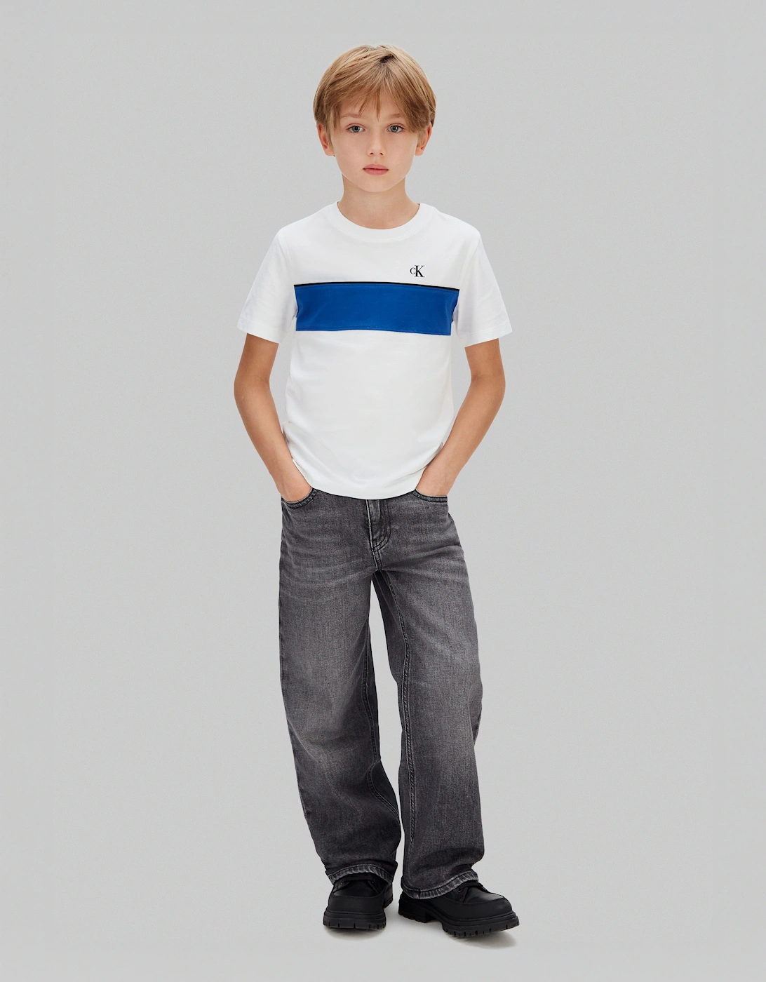 Boys Panel Colourblock T-Shirt in White