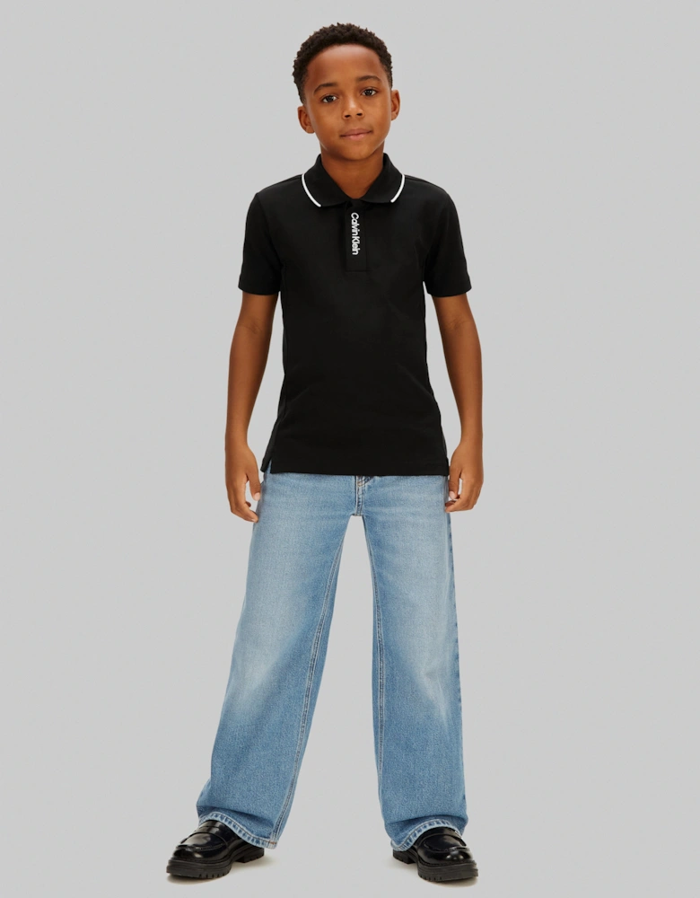 Boys Embroidered Logo Polo Shirt in Black