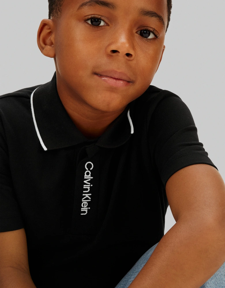 Boys Embroidered Logo Polo Shirt in Black