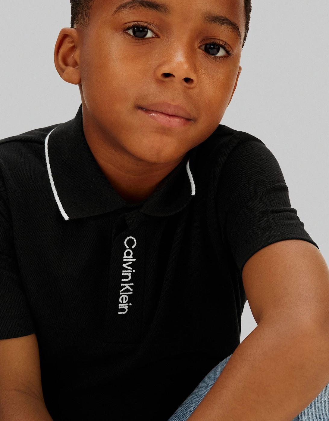 Boys Embroidered Logo Polo Shirt in Black