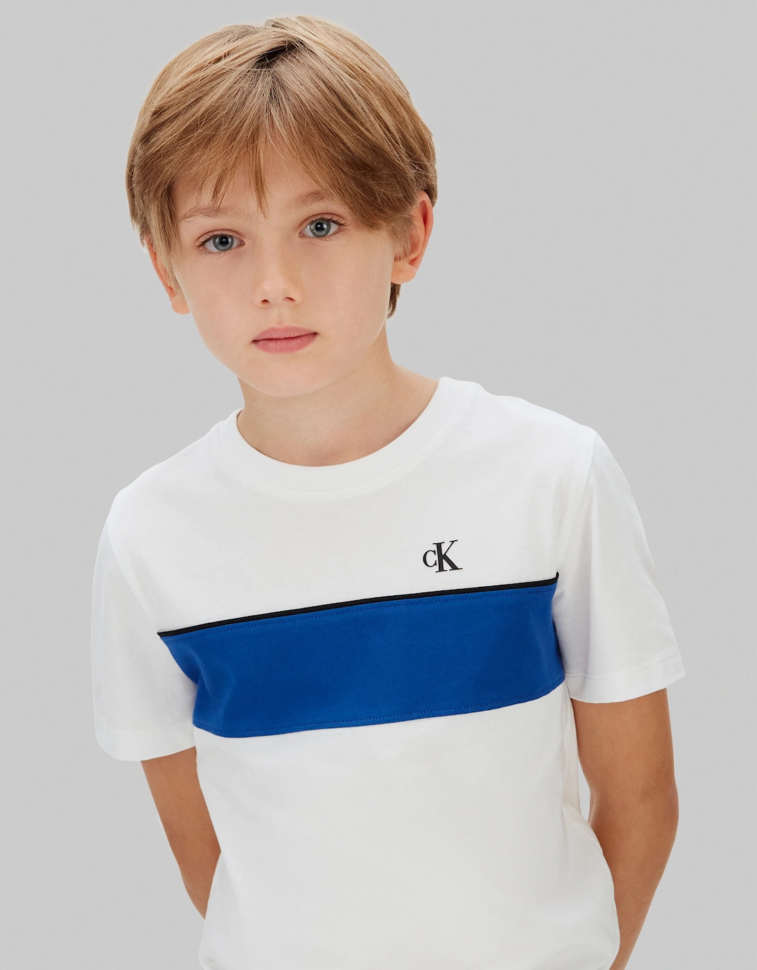 Boys Panel Colourblock T-Shirt in White
