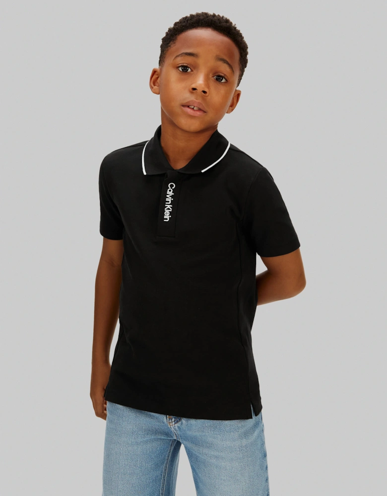 Boys Embroidered Logo Polo Shirt in Black