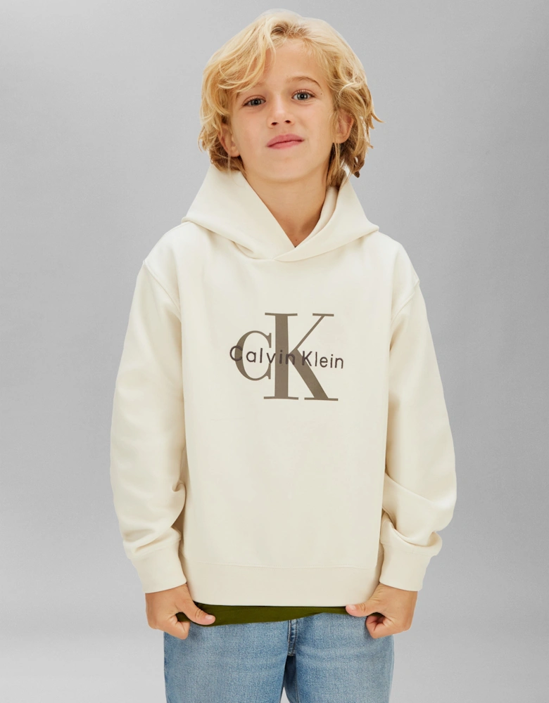 Boys Light Monologo Hoodie in Ivory
