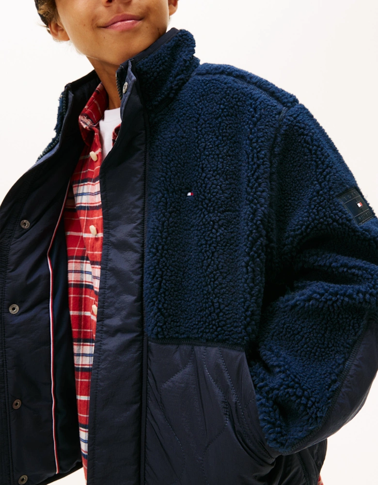 Boys Teddy Quilted Bomber Jacket in Navy