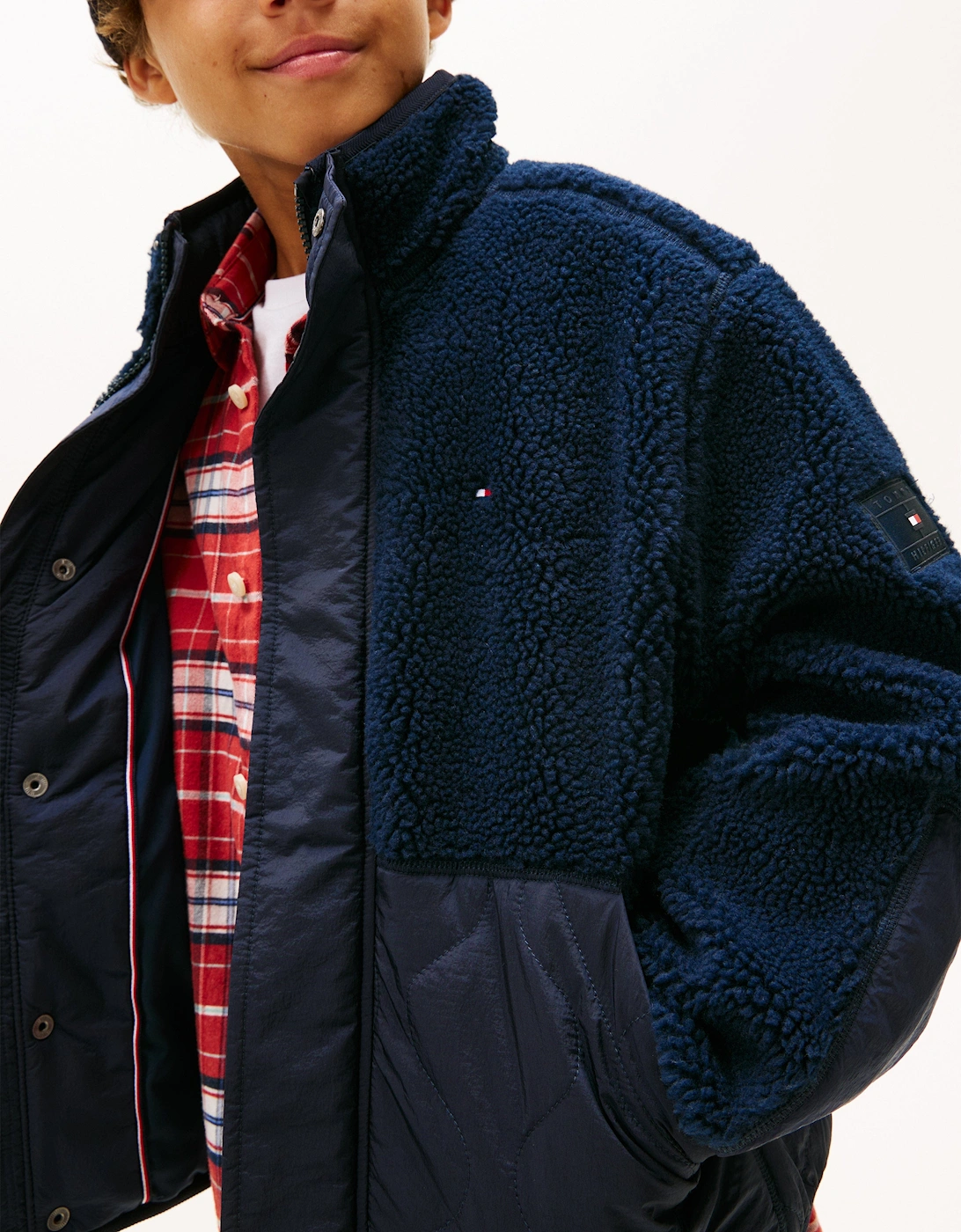 Boys Teddy Quilted Bomber Jacket in Navy