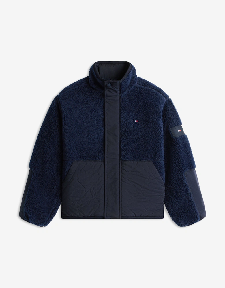 Boys Teddy Quilted Bomber Jacket in Navy