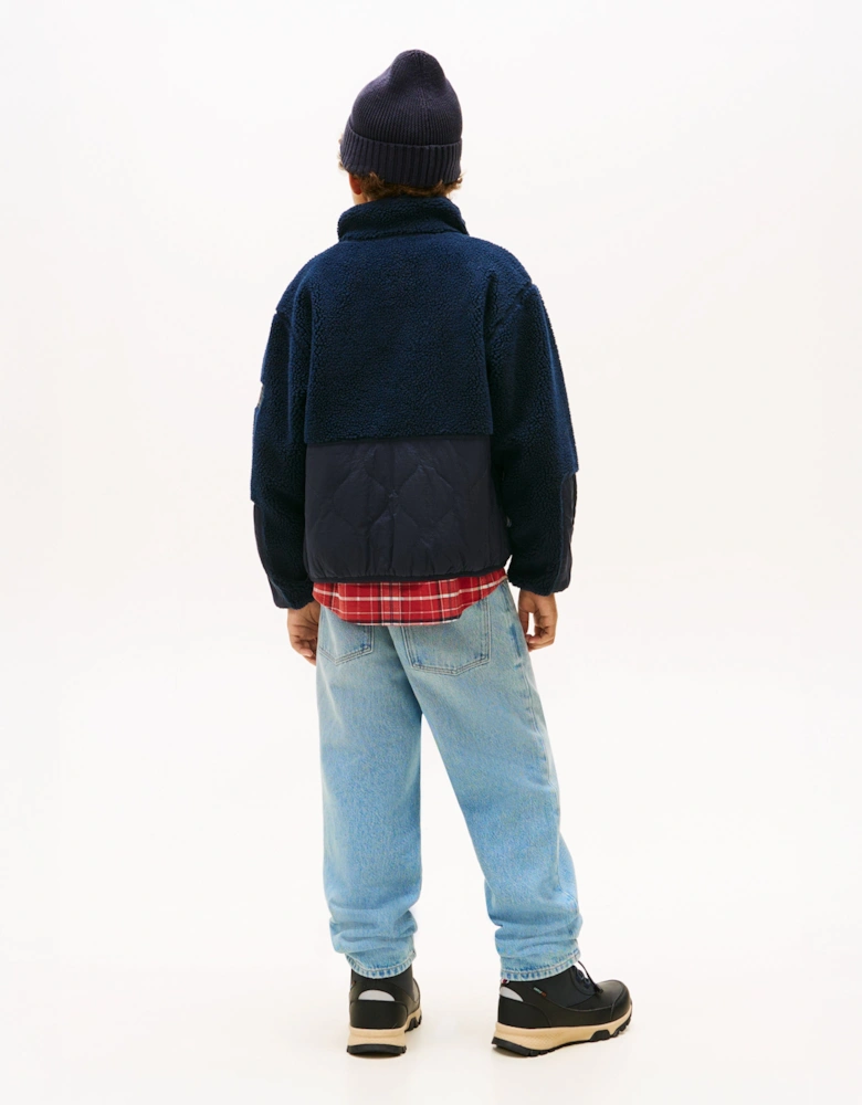 Boys Teddy Quilted Bomber Jacket in Navy