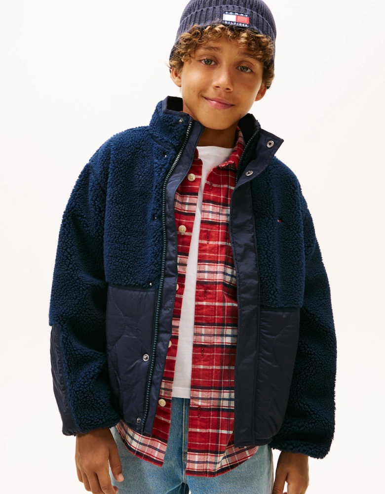 Boys Teddy Quilted Bomber Jacket in Navy