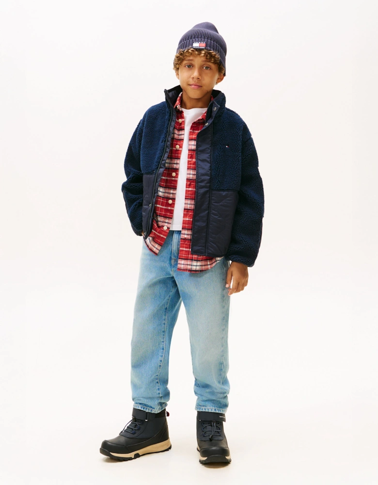 Boys Teddy Quilted Bomber Jacket in Navy