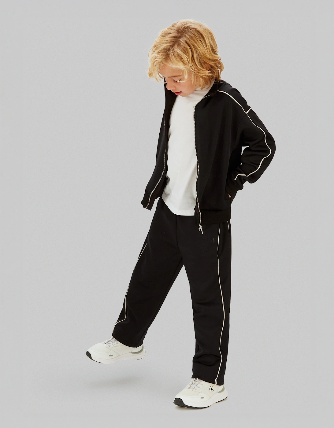 Boys Piping Joggers in Black