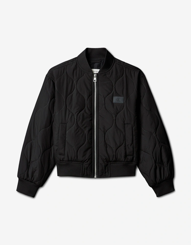 Boys Quilted Bomber Jacket in Black