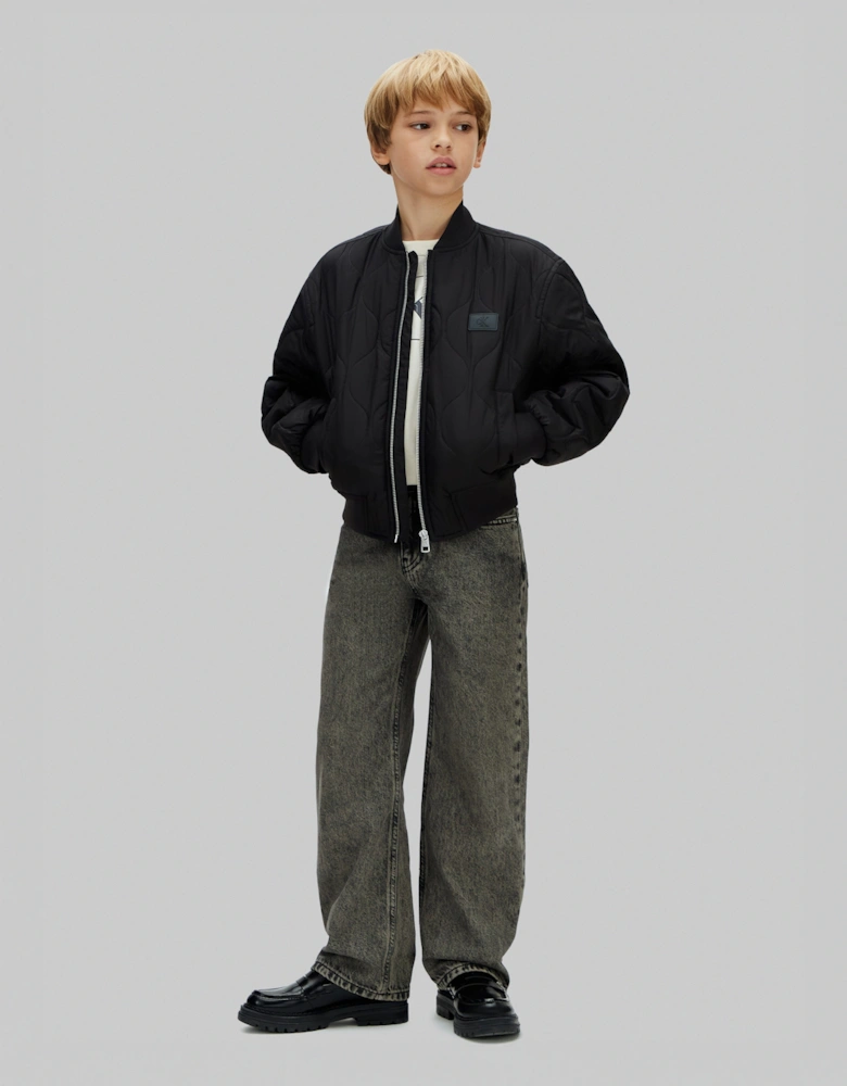 Boys Quilted Bomber Jacket in Black