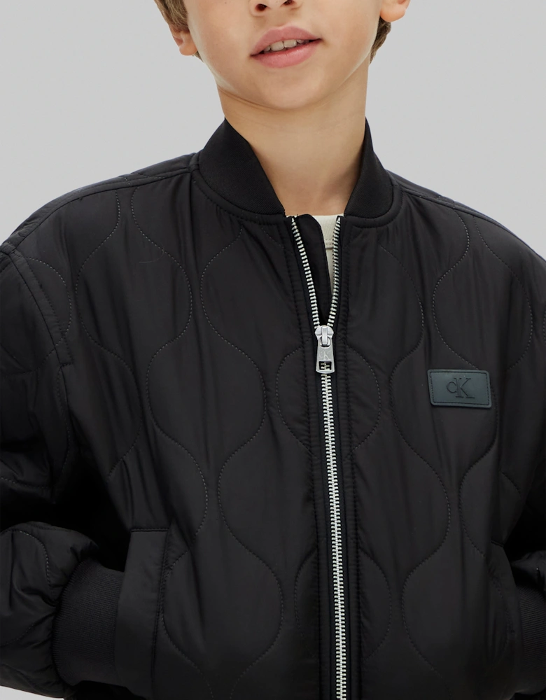 Boys Quilted Bomber Jacket in Black