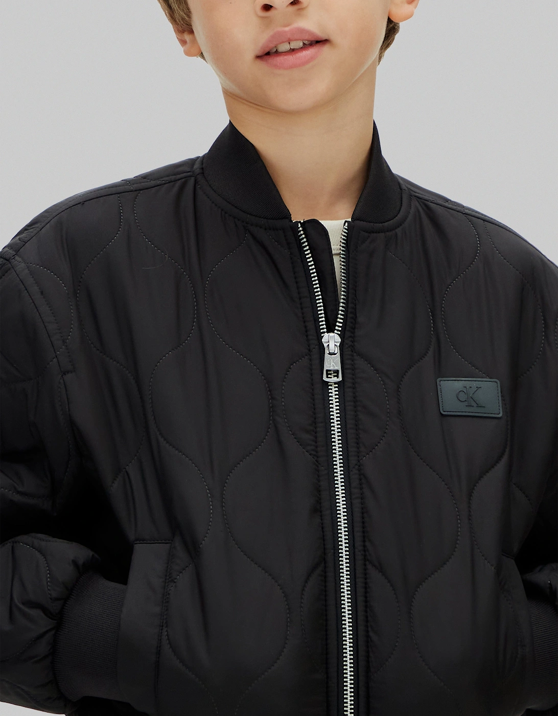 Boys Quilted Bomber Jacket in Black