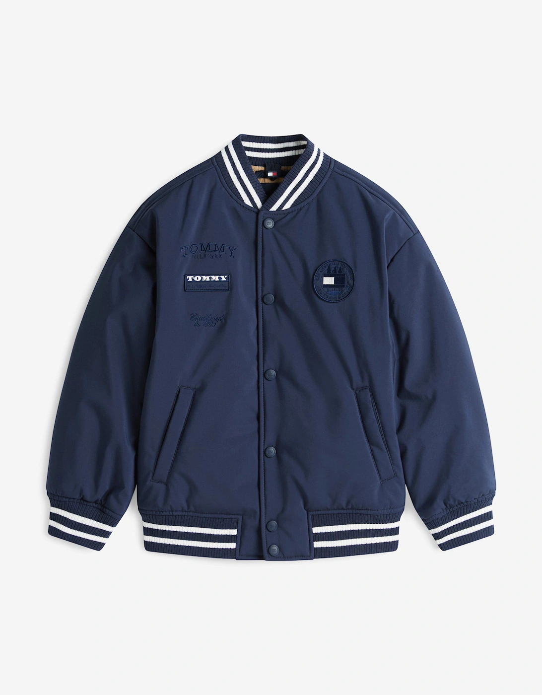 Boys Padded Graphic Bomber Jacket in Navy, 6 of 5