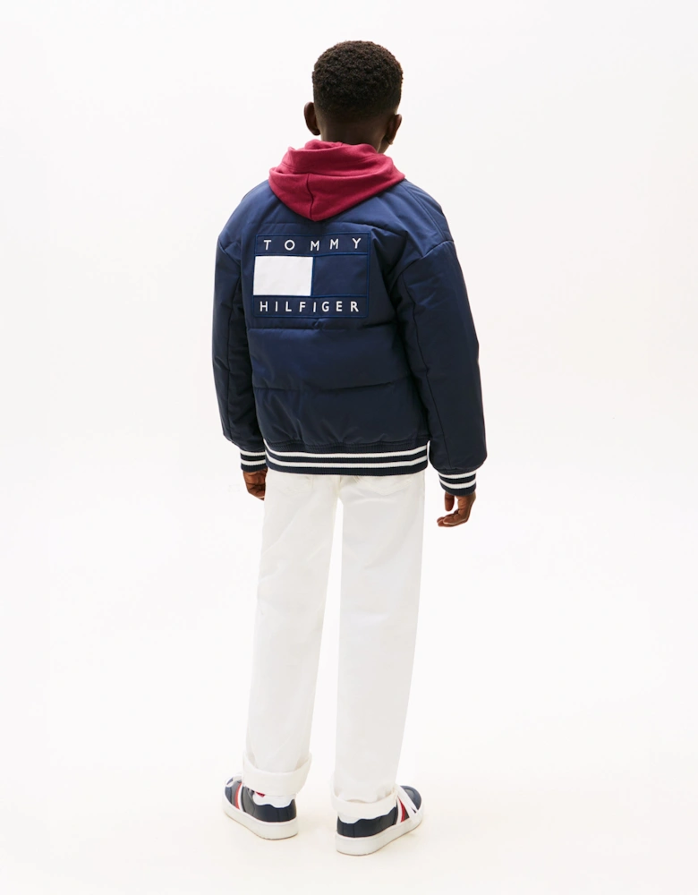 Boys Padded Graphic Bomber Jacket in Navy