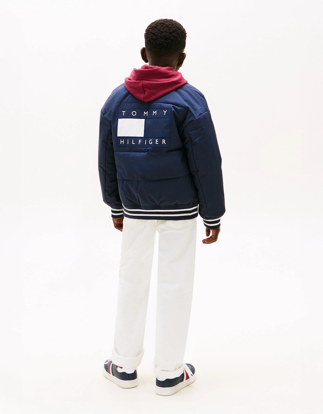 Boys Padded Graphic Bomber Jacket in Navy