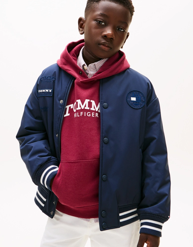 Boys Padded Graphic Bomber Jacket in Navy