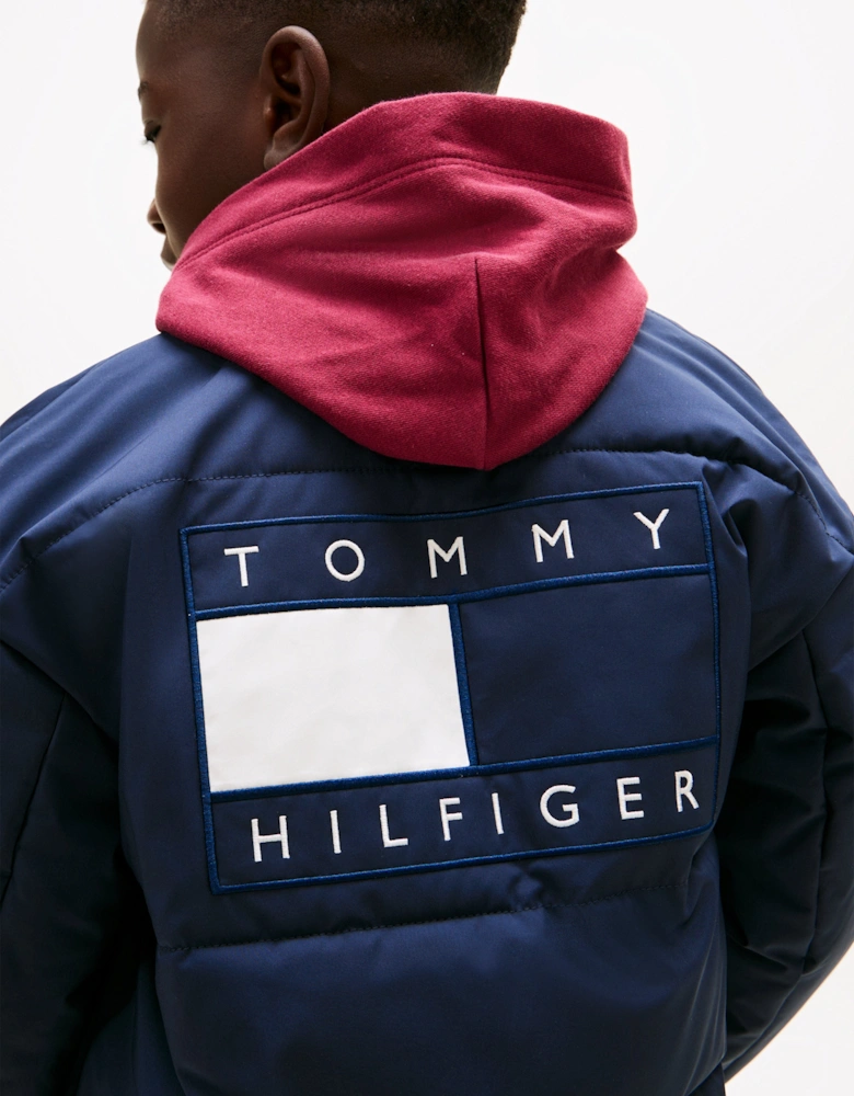 Boys Padded Graphic Bomber Jacket in Navy