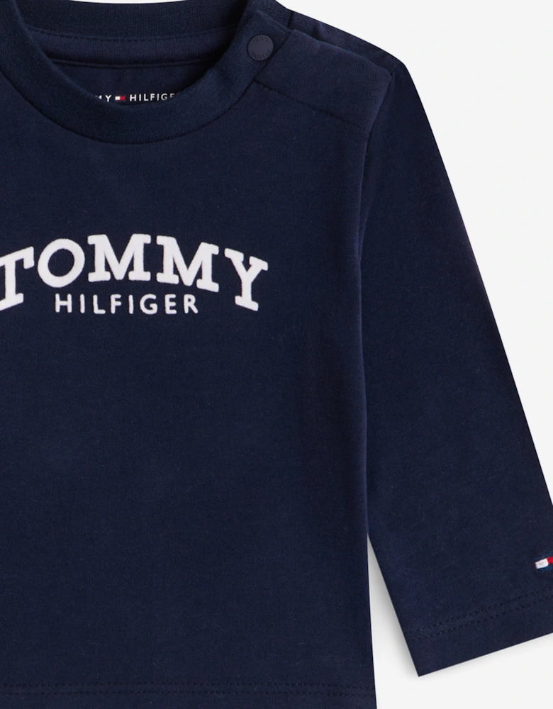 Baby Boys Monotype Logo Long Sleeve T-Shirt in Navy
