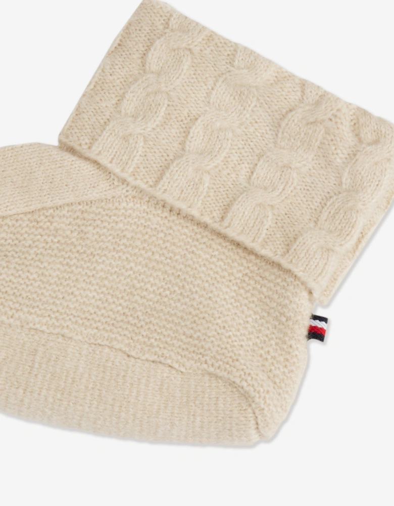 Baby Cable Knit Beanie and Booties Set in Beige