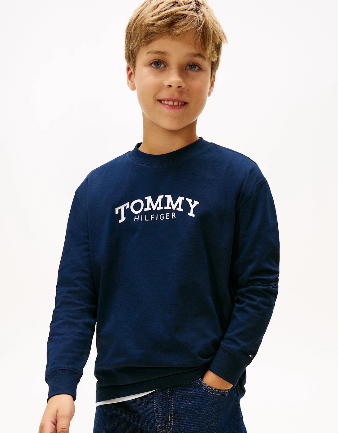 Boys Monotype Print Long Sleeve T-Shirt in Navy