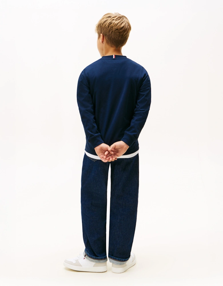 Boys Monotype Print Long Sleeve T-Shirt in Navy