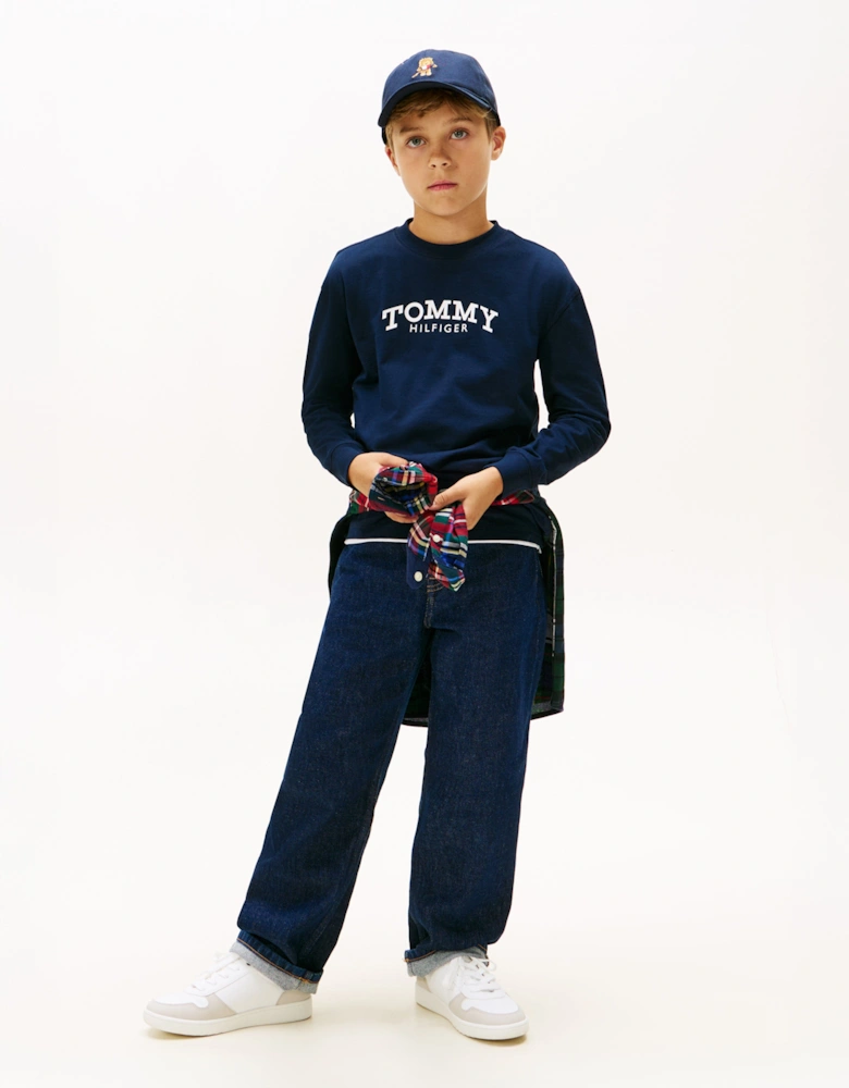 Boys Monotype Print Long Sleeve T-Shirt in Navy