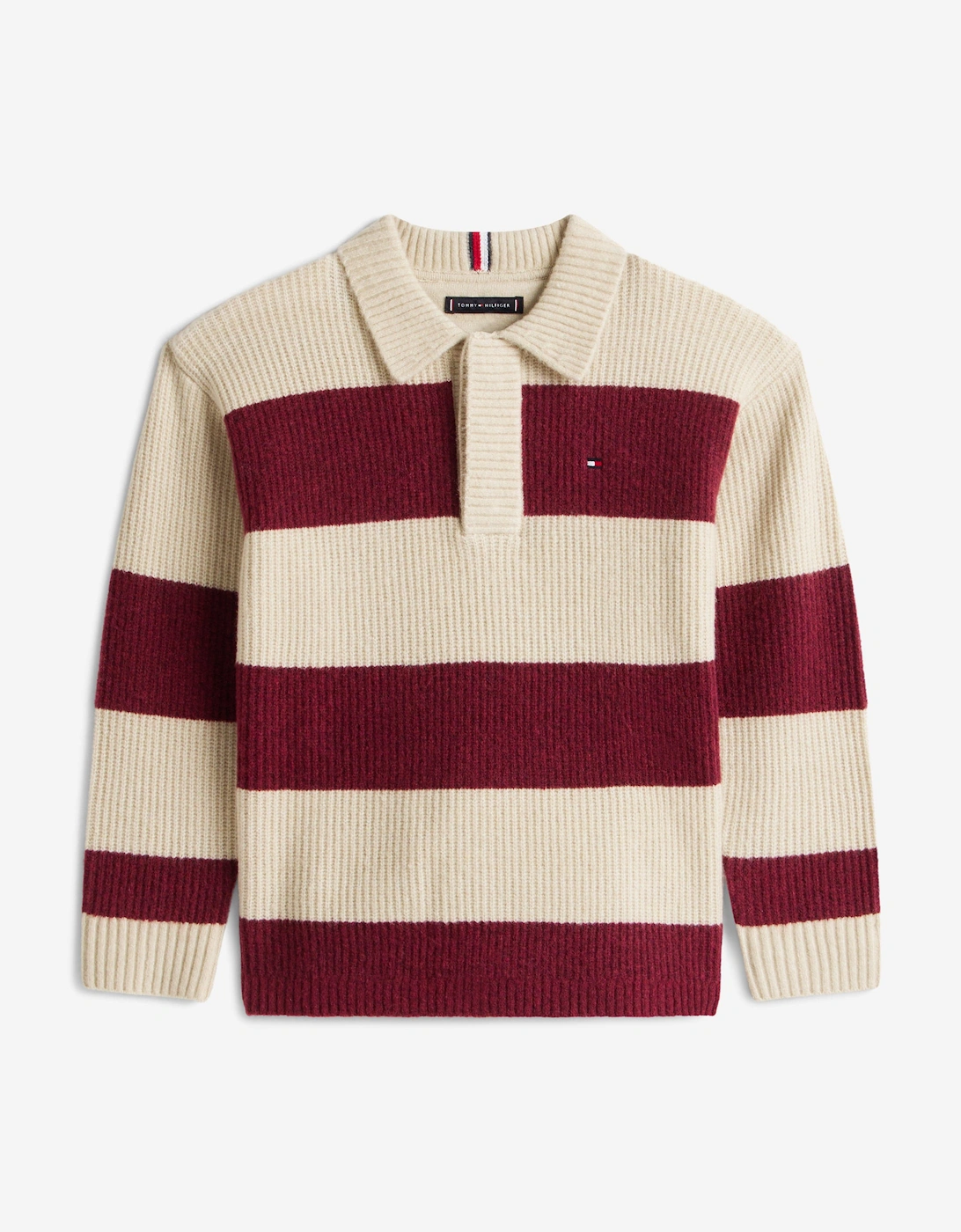 Tommy Hilfiger Boys Red 'S Wool Blend Rib Rugby Sweater In  16 Years Size 16 Yrs Kids