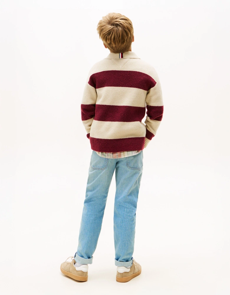 Boys Wool Blend Rib Rugby Sweater in Red