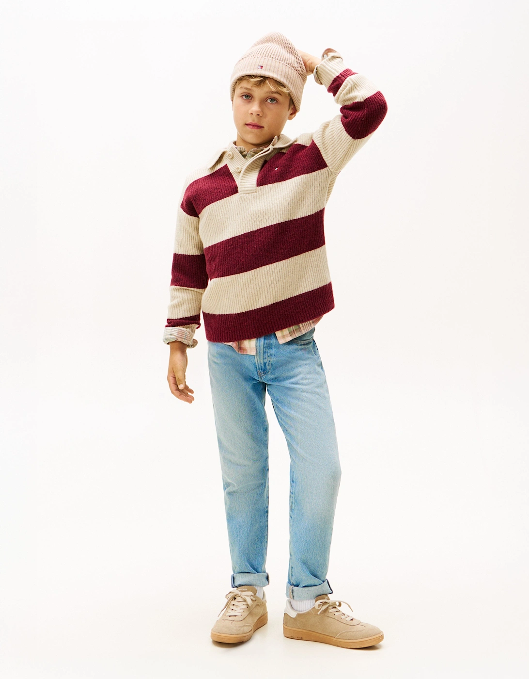 Boys Wool Blend Rib Rugby Sweater in Red