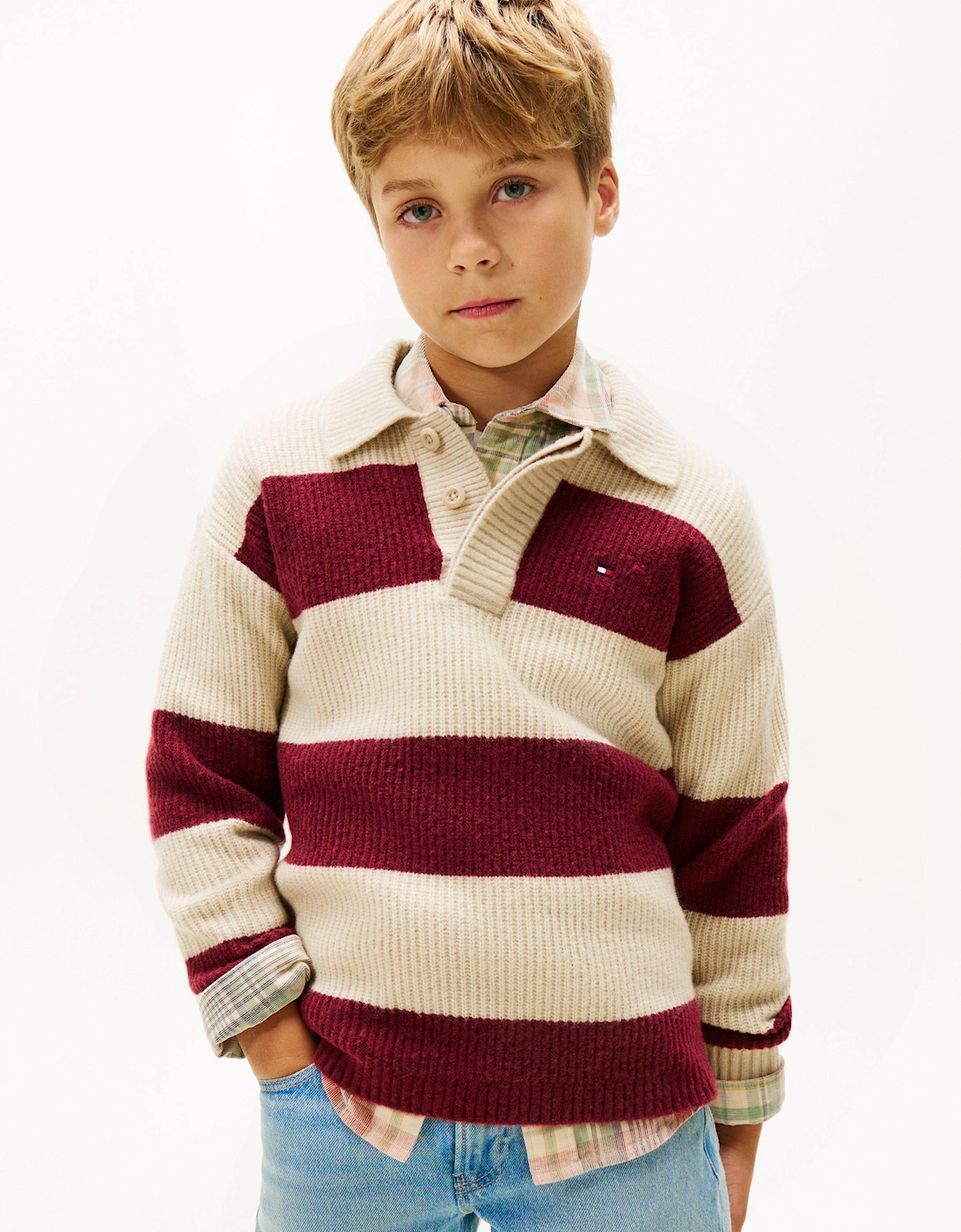 Boys Wool Blend Rib Rugby Sweater in Red