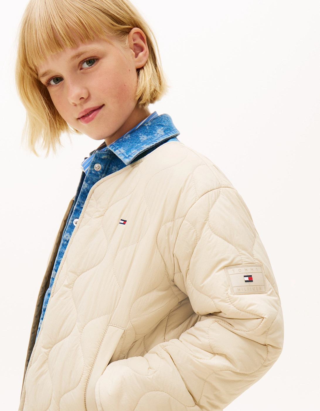 Girls Quilted Lightweight Jacket in Beige