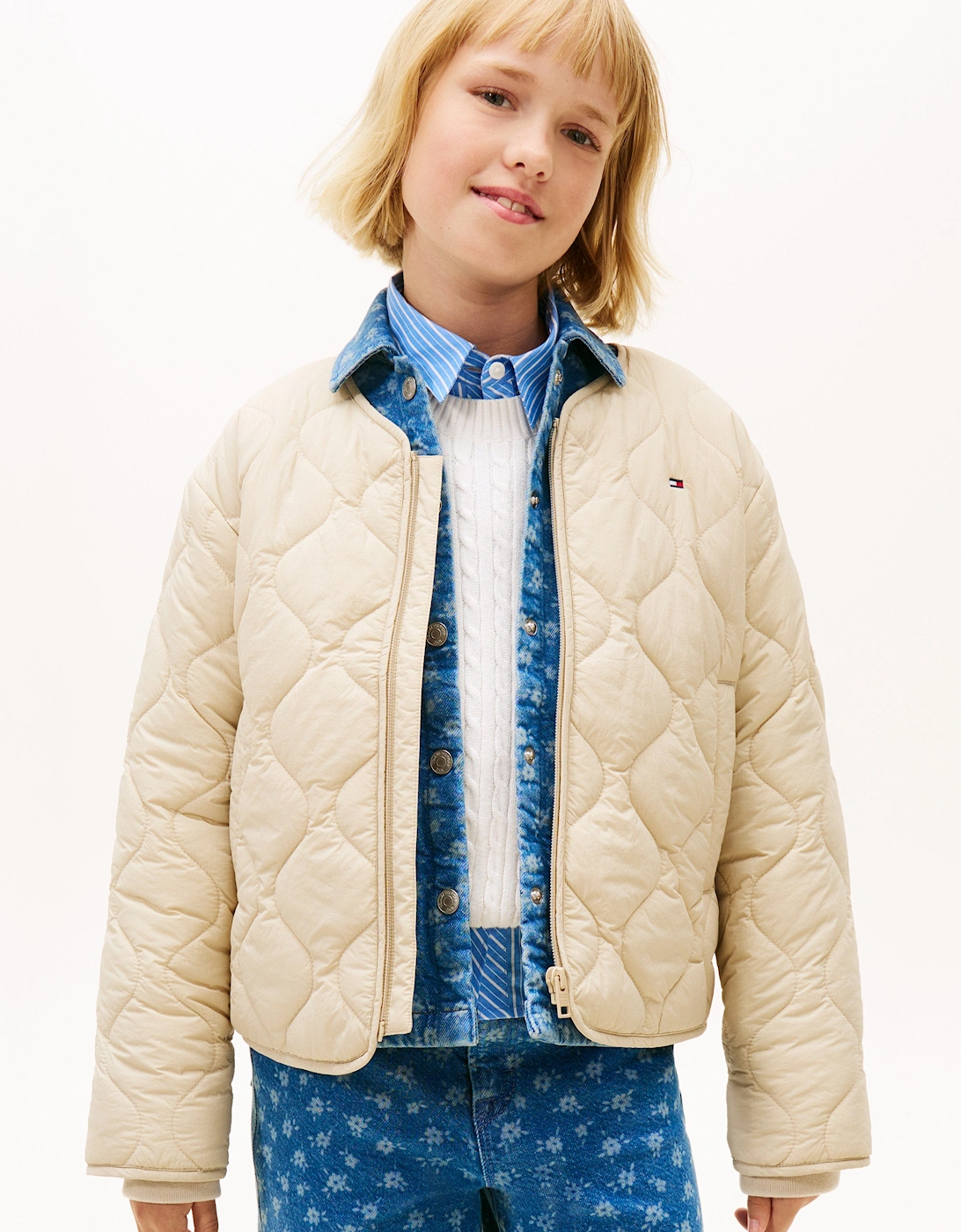 Girls Quilted Lightweight Jacket in Beige