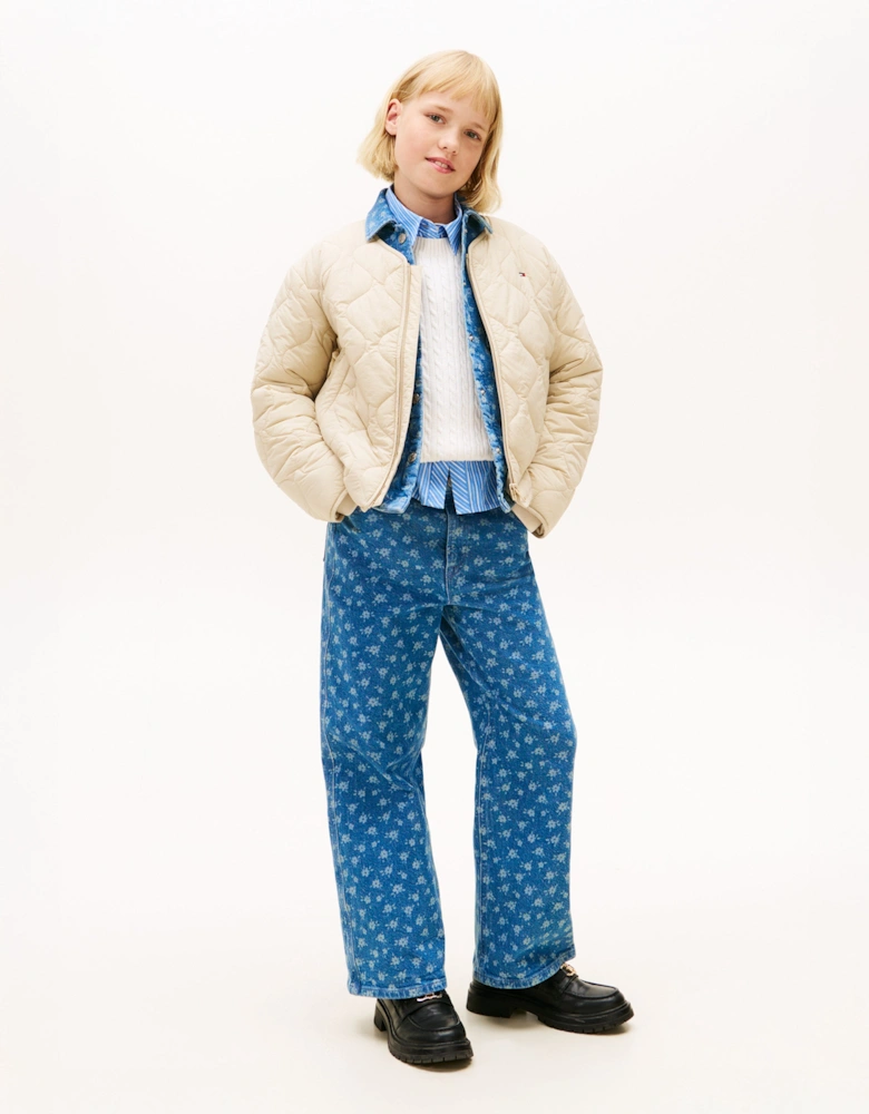 Girls Quilted Lightweight Jacket in Beige