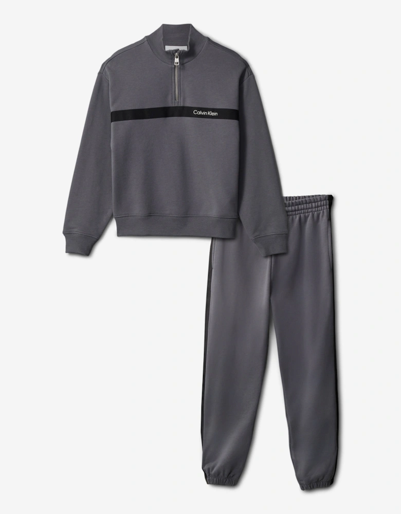 Boys Half Zip Tape Tracksuit in Grey
