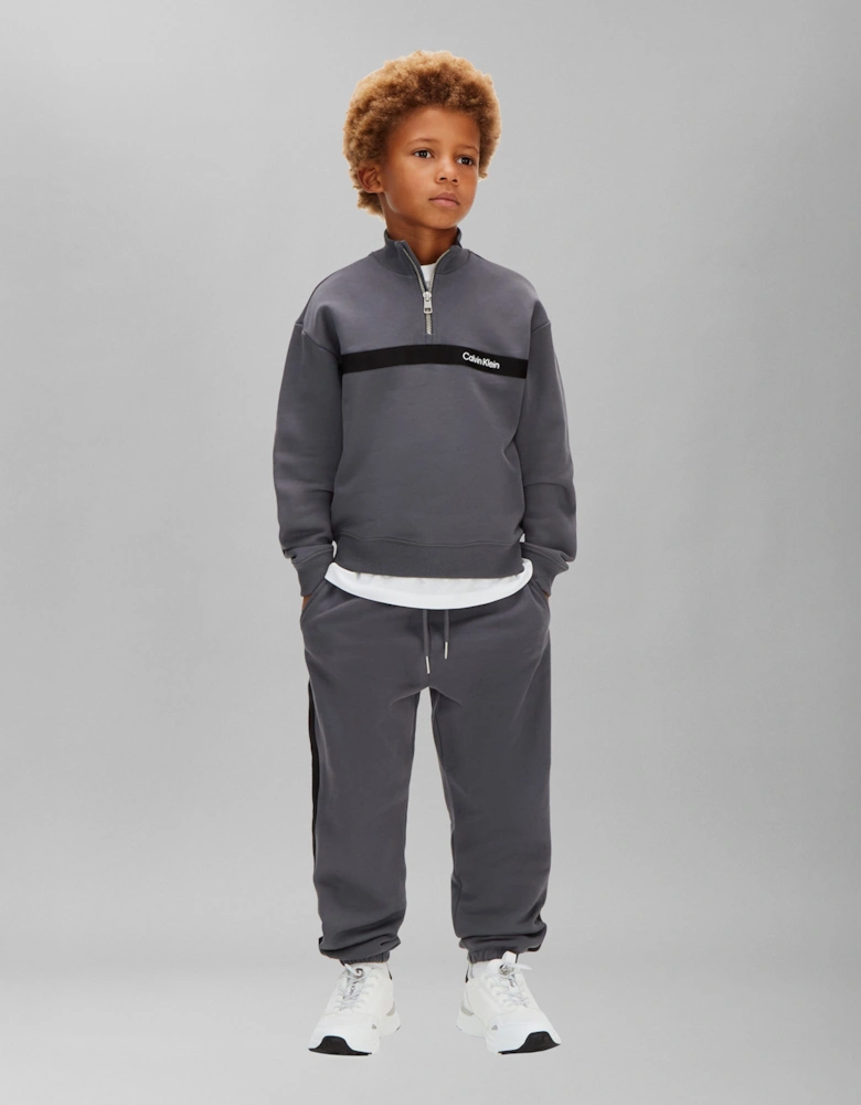 Boys Half Zip Tape Tracksuit in Grey