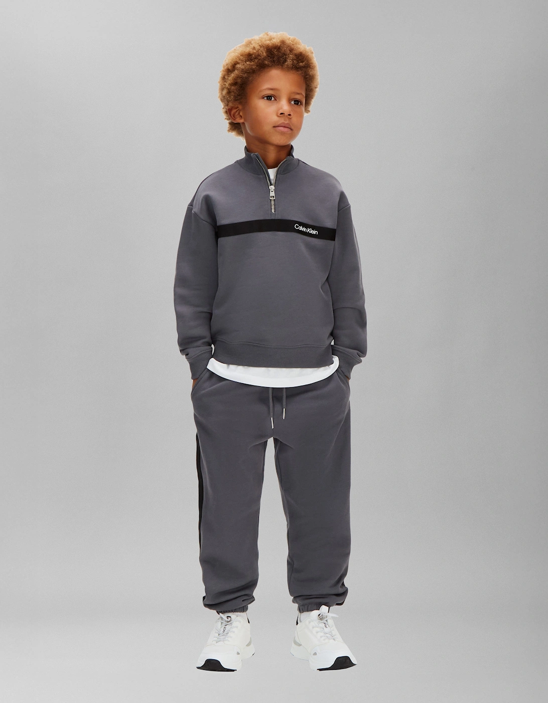 Boys Half Zip Tape Tracksuit in Grey
