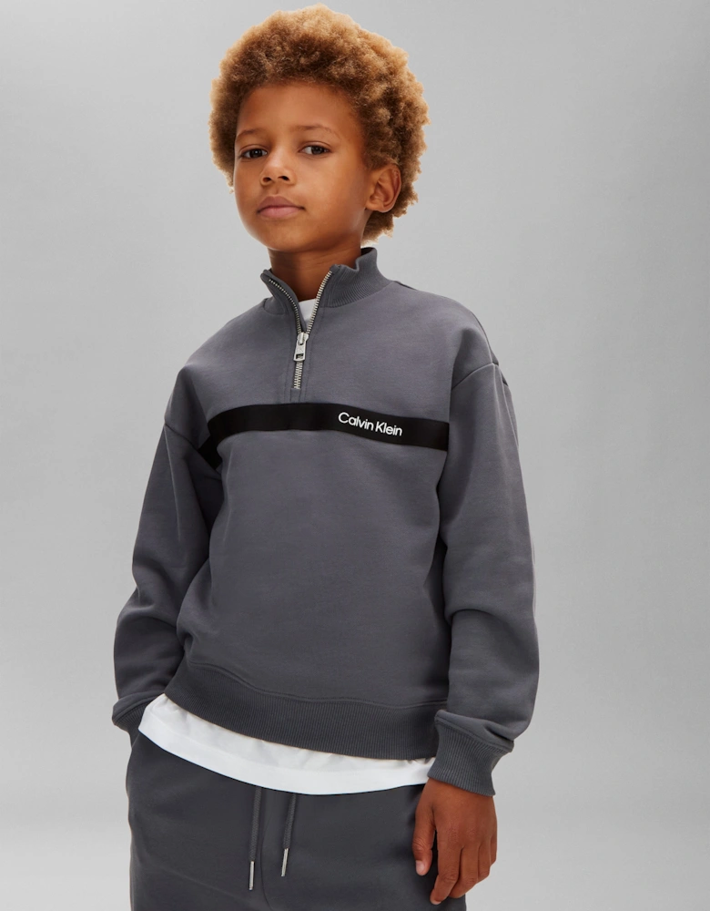 Boys Half Zip Tape Tracksuit in Grey