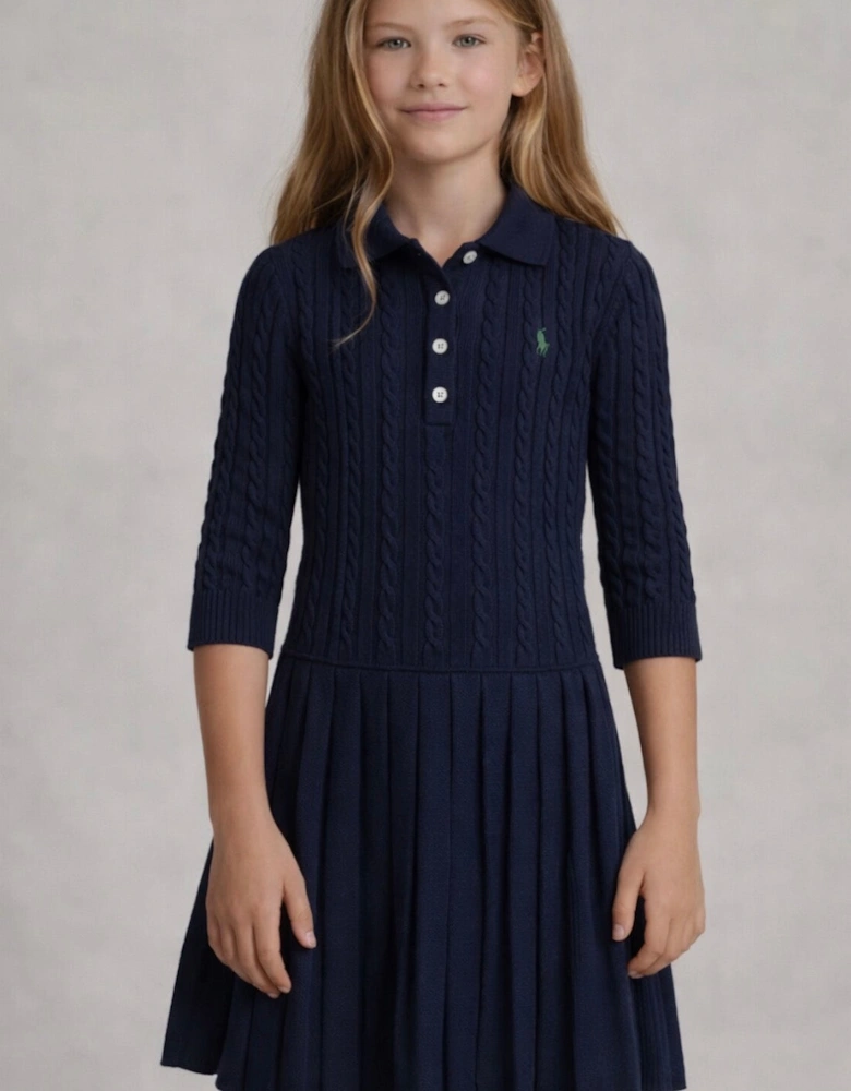 GIRLS CABLE KNIT NAVY DRESS