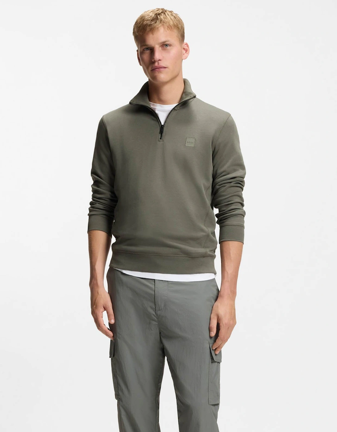 BOSS Orange Zetrust Mens 1/4 Zip Sweatshirt - Open Grey 076