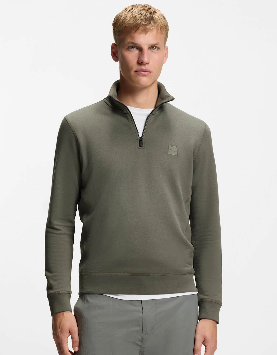 Hugo Boss Men's Open Grey Boss Orange Zetrust 1/4 Zip Sweatshirt - 076 - Size L
